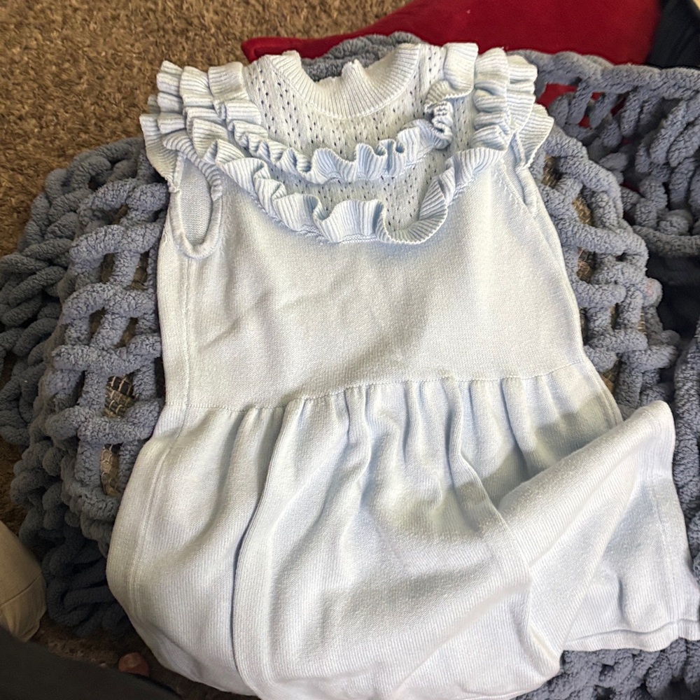 Ruffled Light Blue Knit Dress